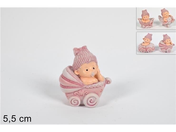 RICORDO BOMBONIERA PER NASCITA BIMBO / BIMBA CON CAPPELLINO 5.5CM ROSA 4ASS