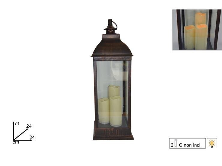 LANTERNA NERA EFFETTO  RAME CM 71X24X24 CON 3 CANDELE