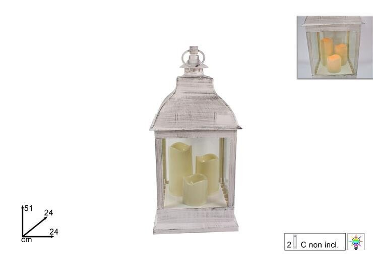 LANTERNA BIANCA CM 51X24X24 CON 3 CANDELE