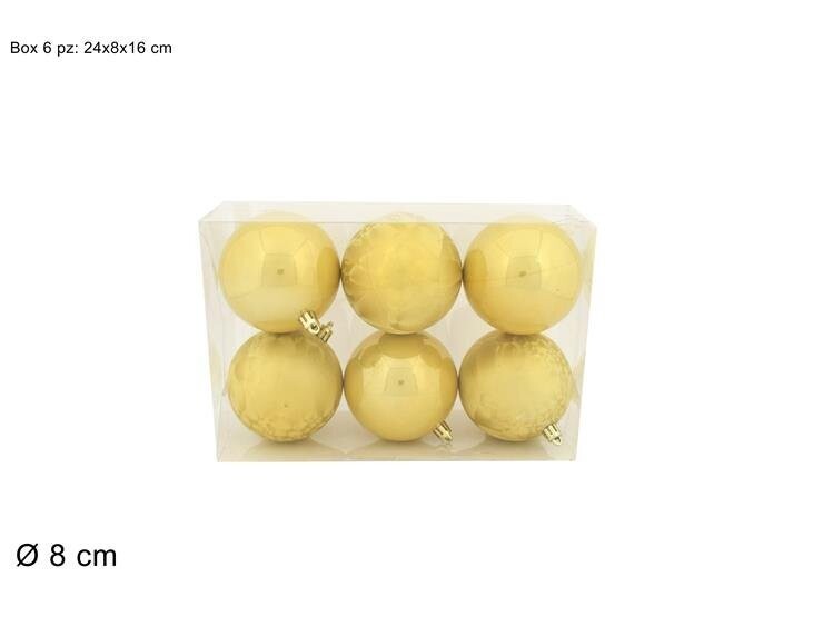 PALLE 8CM 6PZ PERLATA/SATINATA ORO SF5720-GOLD