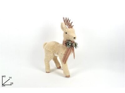 RENNA CON PELLICCIA PIGNE E BACCHE ROSA 40 CM DY2110