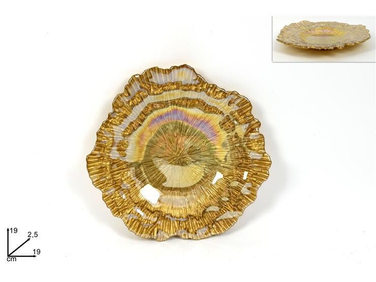 PIATTINO FOGLIA VETRO 19CMCRATER ORO 1F19013-GOLD