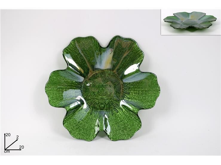 PIATTINO FIORE VETRO 20CM KRIZANTEM VERDE 1F20100-G