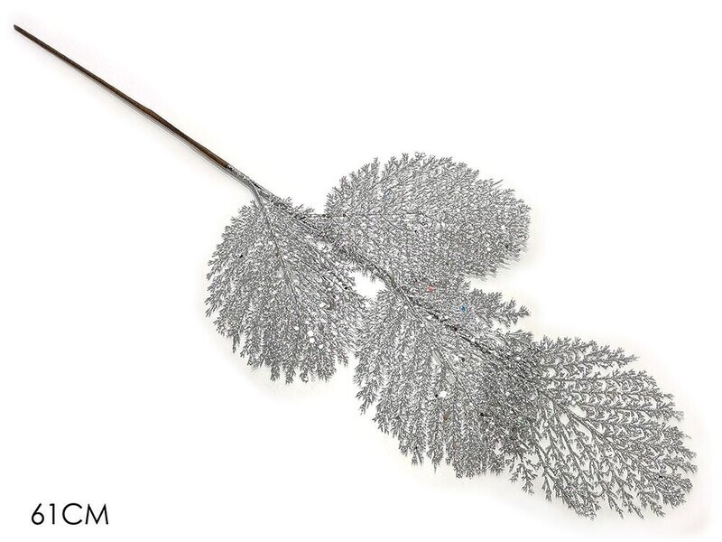 RAMO CON FOGLIE GLITTER SILVER H61CM