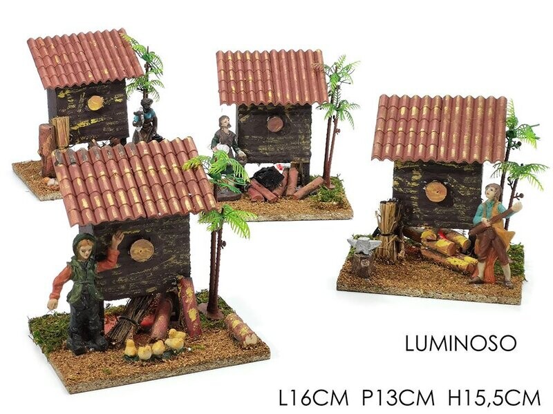 AMBIENTAZIONE PRESEPE "TAGLIALEGNA" CON LUCI A BATTERIA 4ASS.