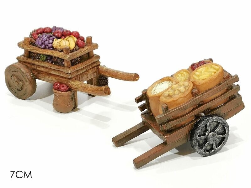 AMBIENTAZIONE PRESEPE CARRETTO CON FRUTTA H7CM 2ASS