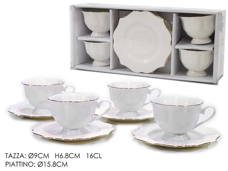 SERVIZIO TE' 4+4 16cl MODELLO "LYANNA"  FINE PORCELLANA BIANCA