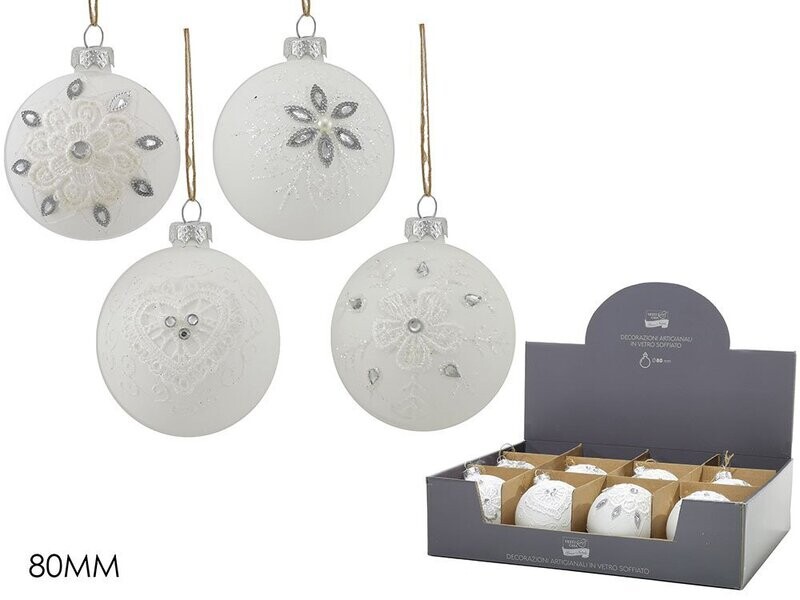 PALLA VETRO 80MM BIANCO 4 ASS