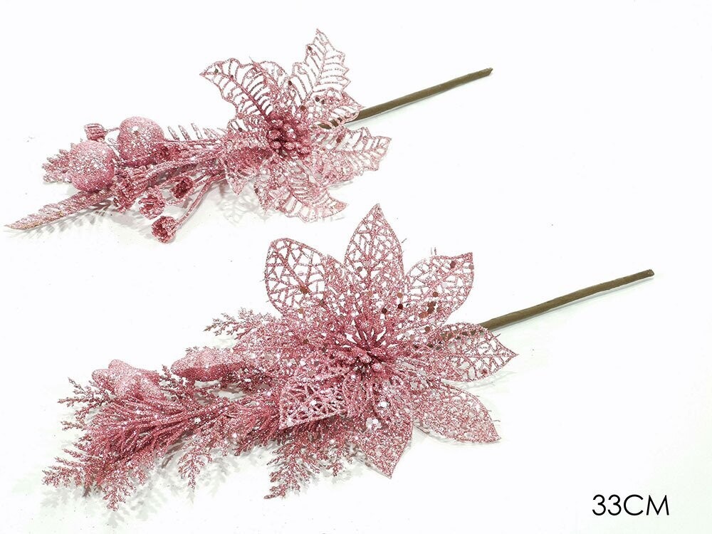 RAMO 33CM ROSA CON GLITTER 2ASS
