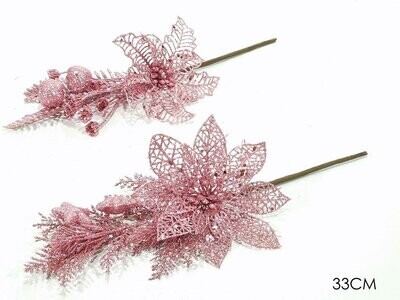 RAMO 33CM ROSA CON GLITTER 2ASS