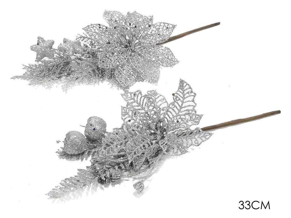 RAMO 33CM SILVER CON GLITTER 2ASS