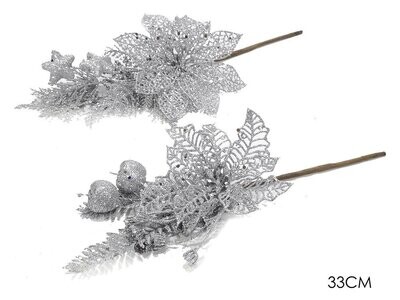 RAMO 33CM SILVER CON GLITTER 2ASS