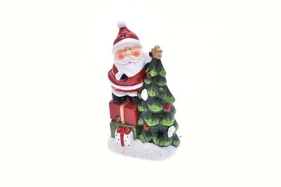 BABBO NATALE CON ALBERO E LED 11X7X20CM ROSSO