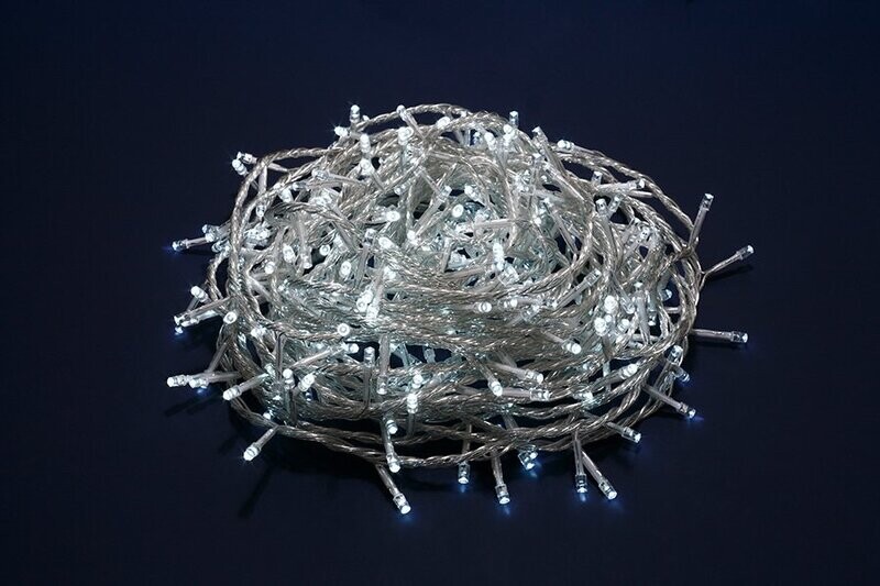 SERIE LUCI 300LED 8FUNZIONI - USO ESTERNO - BIANCO FREDDO - FILO  TRASP.