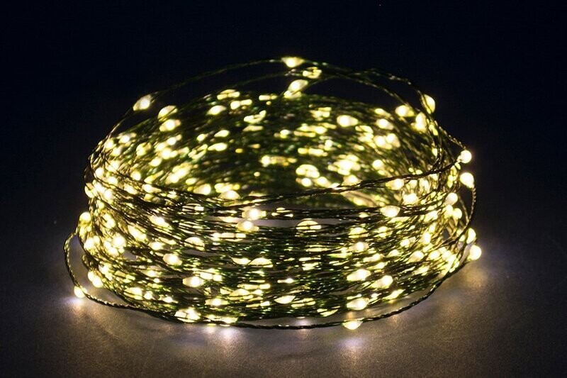 LUCI MICROLED 480 - 24MT+5MT DI FILO - USO ESTERNO - 8 FUNZIONI .CAVO VERDE - LUCE CALDA