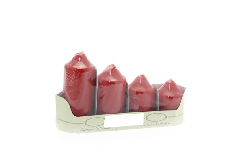 SET 4PZ CANDELA 12/10/8/7X5CM COL ROSSO