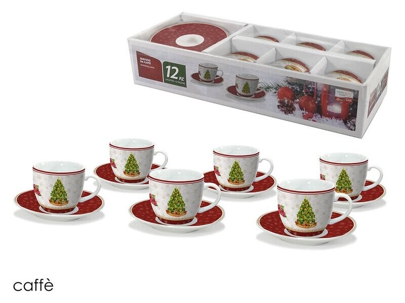BOX CAFFE' 6+6 9cl PORCELLANA  MOD. ALBERO DI NATALE