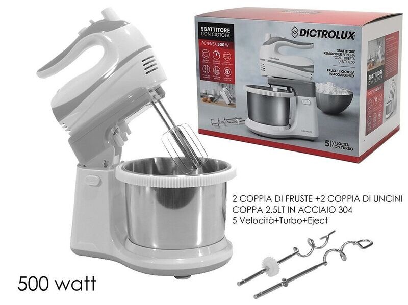 SBATTITORE CON CIOTOLA GIREVOLE IN ACCIAIO 500W BIANCO/GRIGIO SBATTITORE CON CIOTOLA GIREVOLE IN ACCIAIO 500W BIANCO/GRIGIO