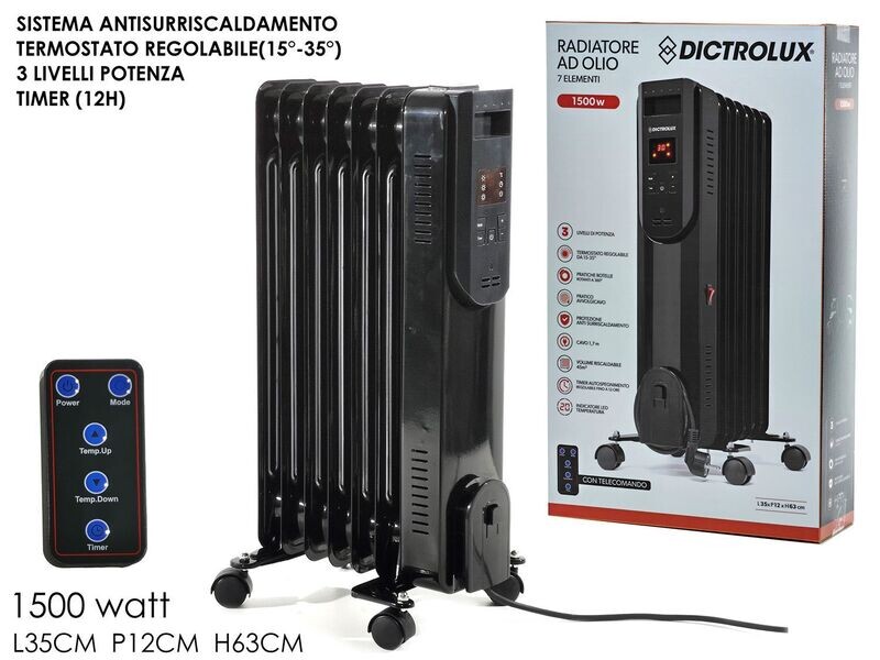 RADIATORE AD OLIO 7 ELEMENTI 1500W CON TELECOMANDO RADIATORE AD OLIO 7 ELEMENTI 1500W CON TELECOMANDO