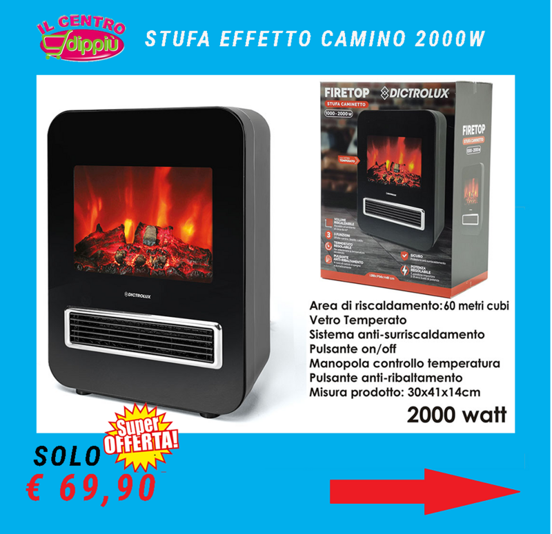 STUFA EFFETTO CAMINO 2000W STUFA EFFETTO CAMINO 2000W "FIRETOP"