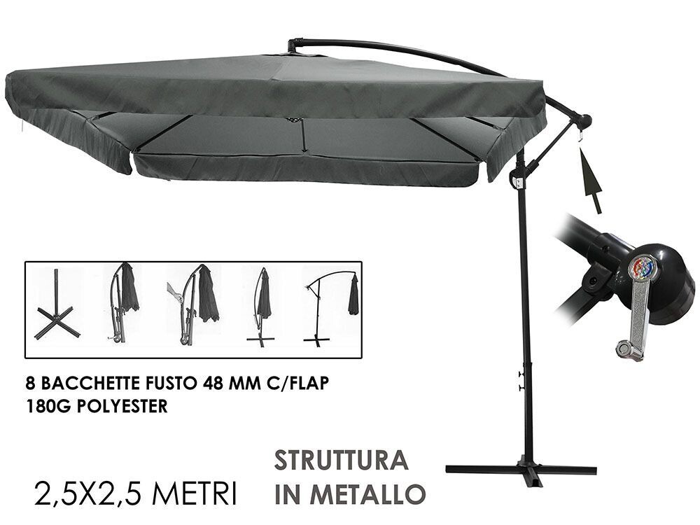 OMBRELLONE QUADRATO A LAMPADA CON CARRUCOLA GRIGIO