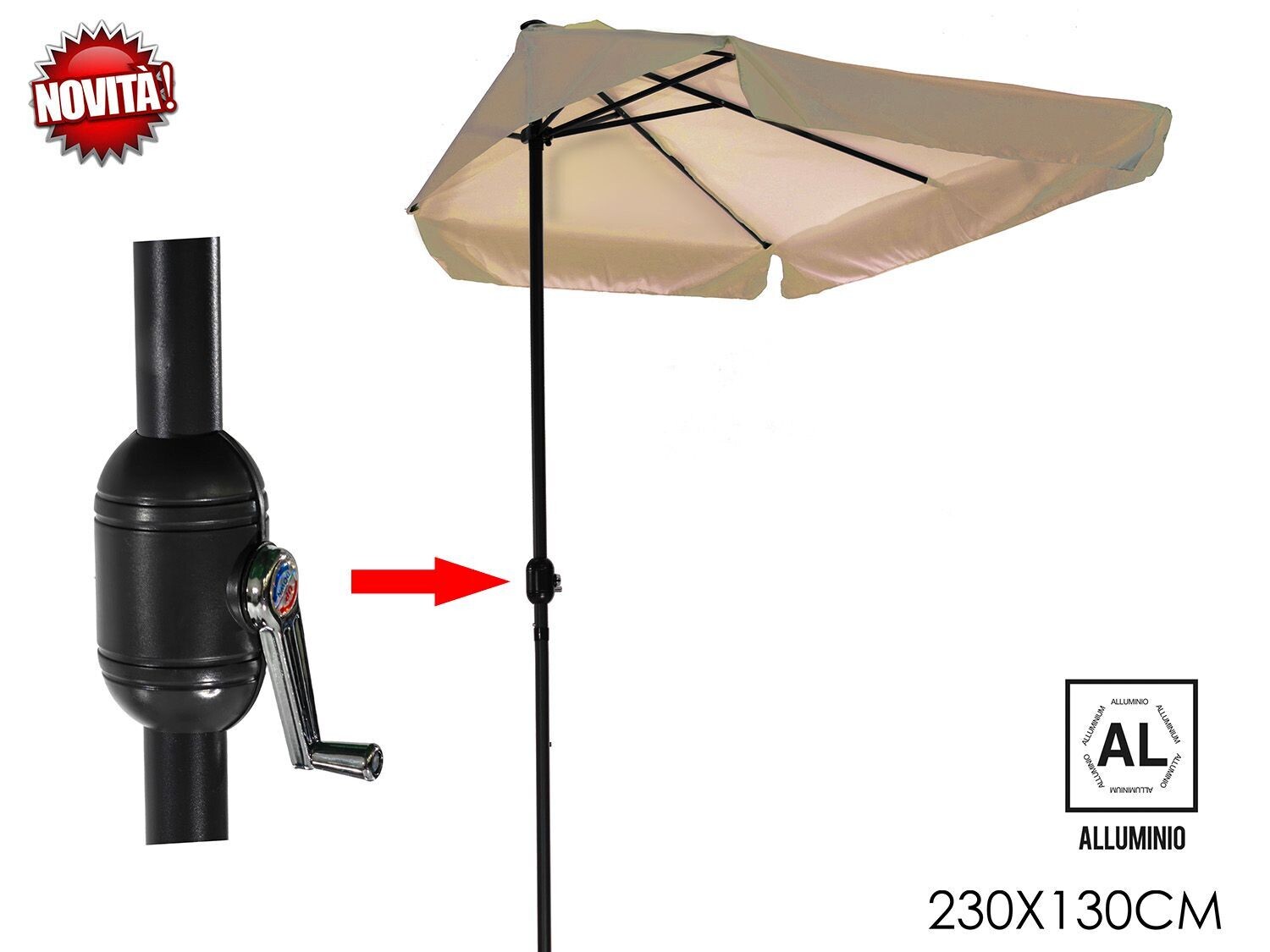 MEZZO OMBRELLONE  ALLUMINIO  2.3X1.3 MT COLORE CAMEL