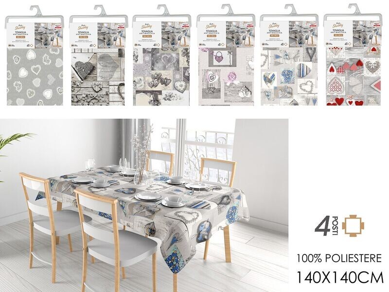 TOVAGLIA ANTIMACCHIA CON CUORI CM. 140X140 6ASS