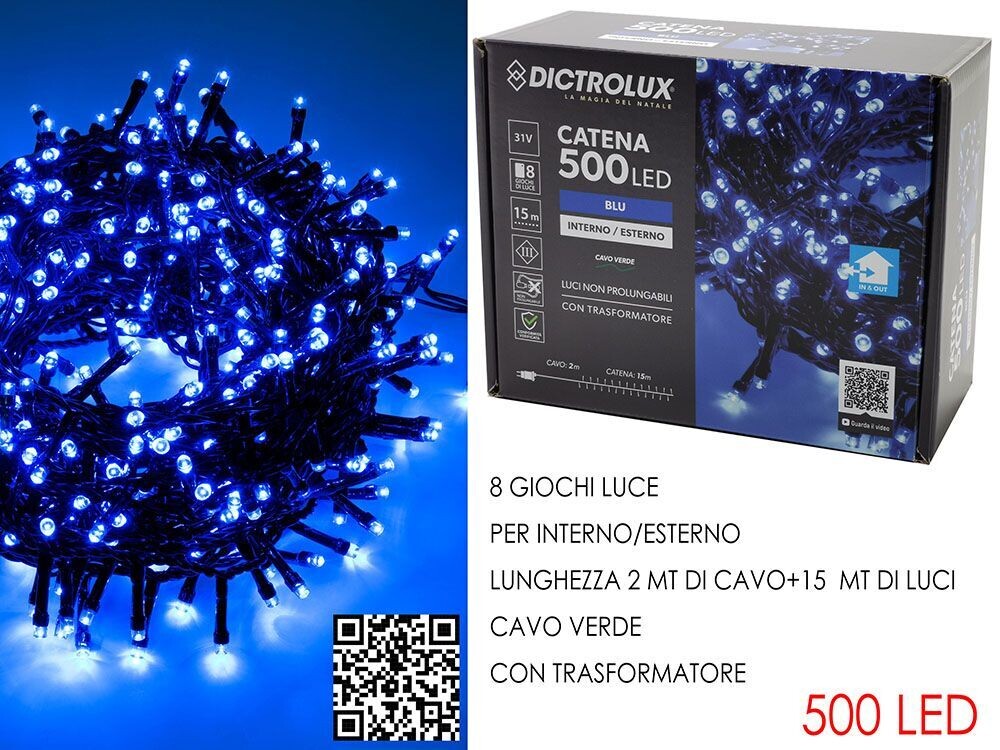 LUCI 500 LED  BLU - PER  ESTERNO  - PROGRAMMABILI