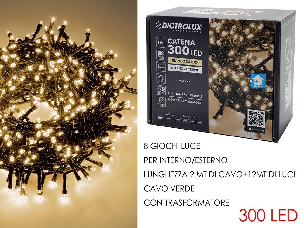 LUCI NATALE - 300 LED BIANCO CALDO  - PER ESTERNO PROGRAMMABILI