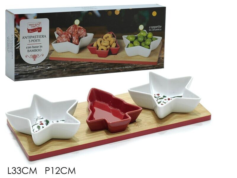 SET 3 ANTIPASTIERE CON BASE DEC. NATALE BAMBOO
