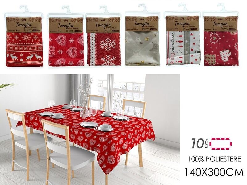 TOVAGLIA NATALE  ANTIMACCHIA CM.140X300CM 6ASS