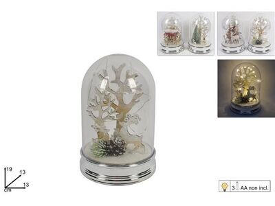 CAMPANA CON SCENARIO LEGNO CON LUCE A  BATTERIA 4ASS CM 19