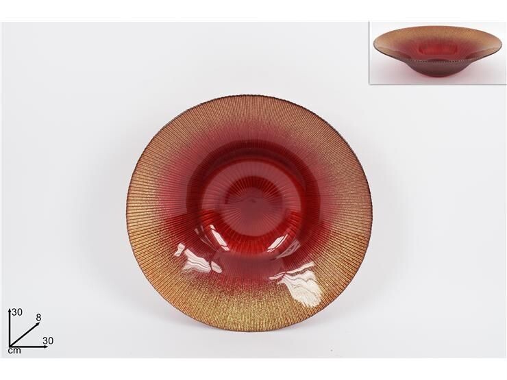 CENTROTAVOLA VETRO 30CM ROSSO GLITTER ORO 3Y30039/