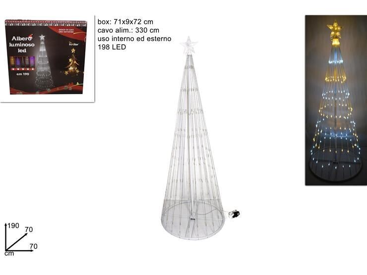 ALBERO LUMINOSO 190CM 198LED CON GIOCO LUCI BIANCO CALDO