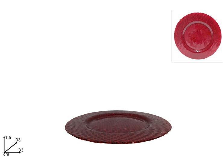 PIATTO VETRO ROSSO SOTTOPIATTO  PORTAPANETTONE 33CM 1Y33555/RED PAINT