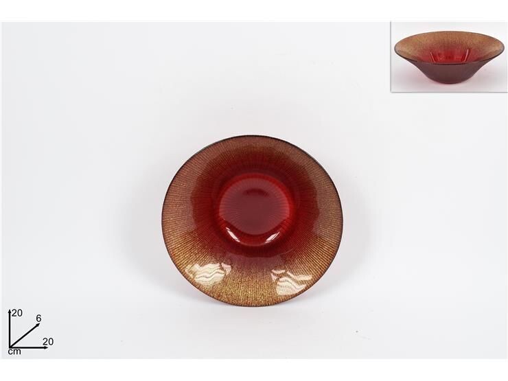 CENTROTAVOLA VETRO 20CM ROSSO GLITTER ORO 3Y20039/