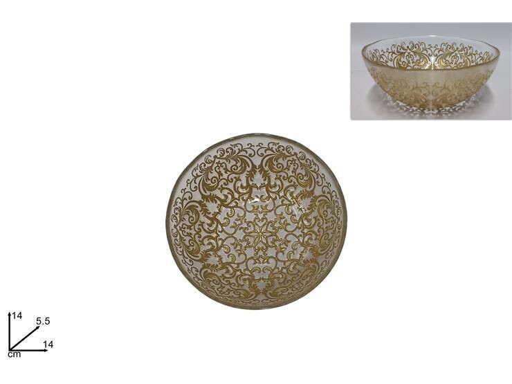 CIOTOLA VETRO 14CM DECORO DAMASCO ORO 3Y14162/BOWL