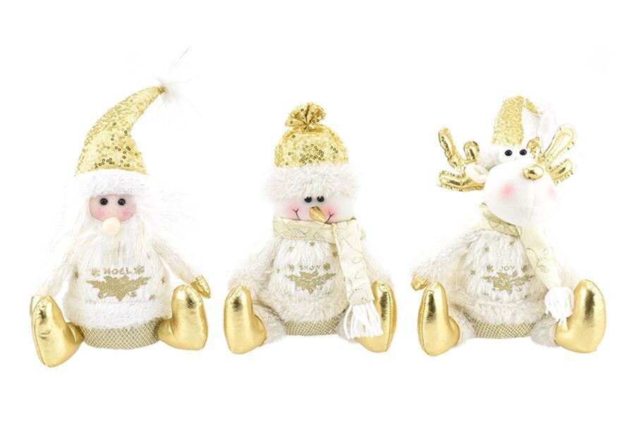 BABBO NATALE - RENNA - PUPAZZO DI NEVE SEDUTO  23CM PANNA/ORO