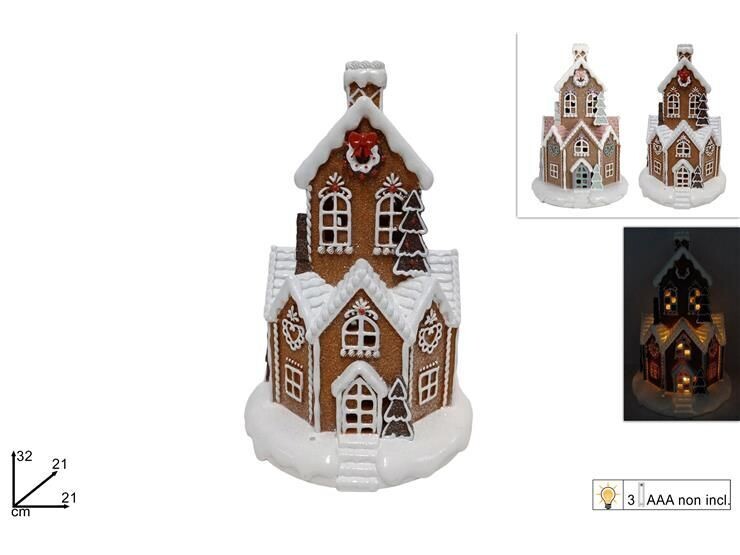 CASA DI NATALE 32CM DEC. BISCOTTO CON LUCE 2ASS