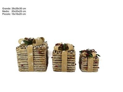 PACCO MIS. GRANDE REGALO CON FIOCCO JUTA E BACCHE
