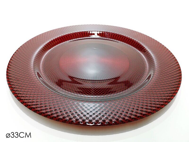 SOTTOPIATTO DM. 33cm ROSSO GLITTER VETRO