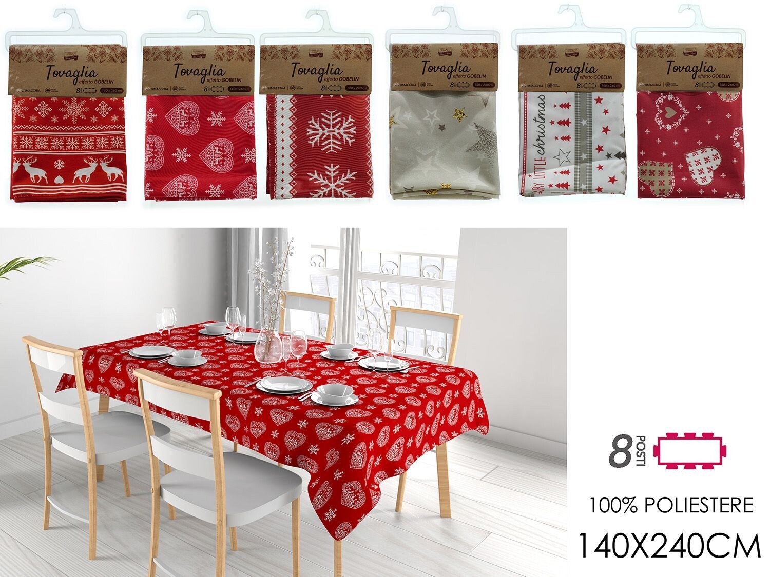 TOVAGLIA NATALE  ANTIMACCHIA 140X240CM 6ASS