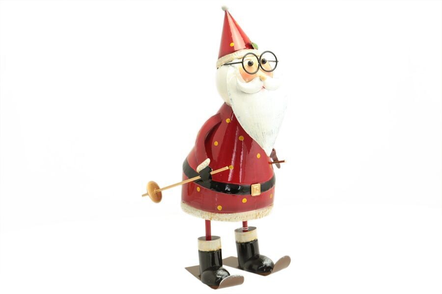BABBO NATALE  CON SCI IN METALLO 42CM ROSSO