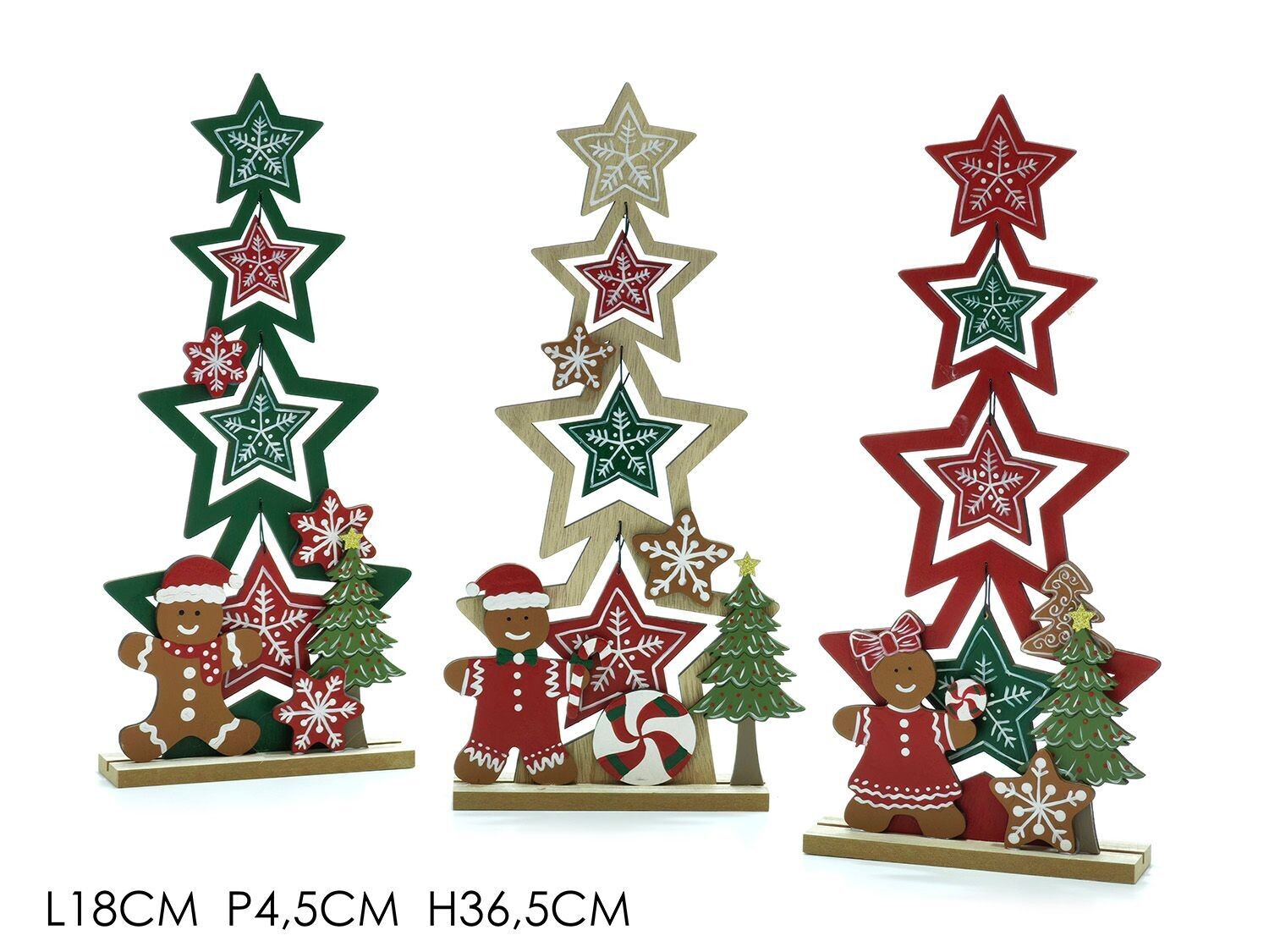 DECORAZIONE NATALIZIA ALBERO SU BASE H36.5CM 3ASS