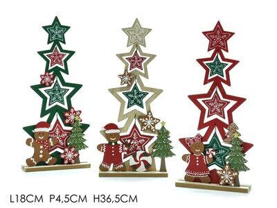 DECORAZIONE NATALIZIA ALBERO SU BASE H36.5CM 3ASS