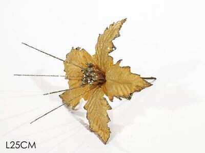 RAMO C/FIORE E GLITTER 25CM CHAMPAGNE
