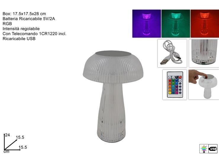 LAMPADA DA TAVOLO A FUNGO RGB RICARICABILE USB CON TELECOMANDO