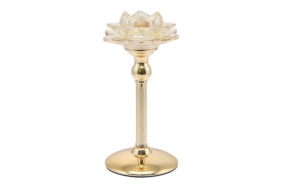 PORTACANDELA 1FUOCO DIA.11XH.24CM AMBRA/ORO