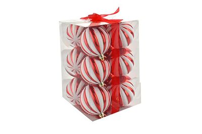 BOX 12 SFERE 8CM SPICCHI ROSSO/BIANCO