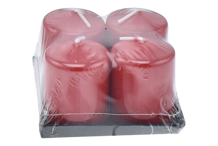 SET 4 CANDELE PILLAR DIAM.3.9X5CM ROSSO LAC.